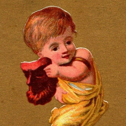 Gilt "Fevrier" Child w/ Lincoln Mask (Soapine) Unmarked Victorian Trade Card