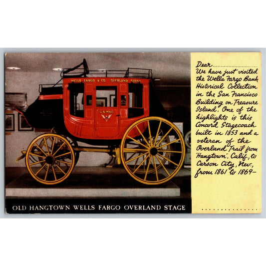 1939 SF World's Fair "Old Hangtown Wells Fargo Overland Stage" Exhibit Postcard