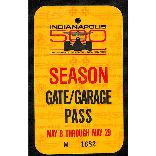 1993 Indy 500 Season Gate / Garage Ticket Pass - Indianapolis IMS #1682 VGC