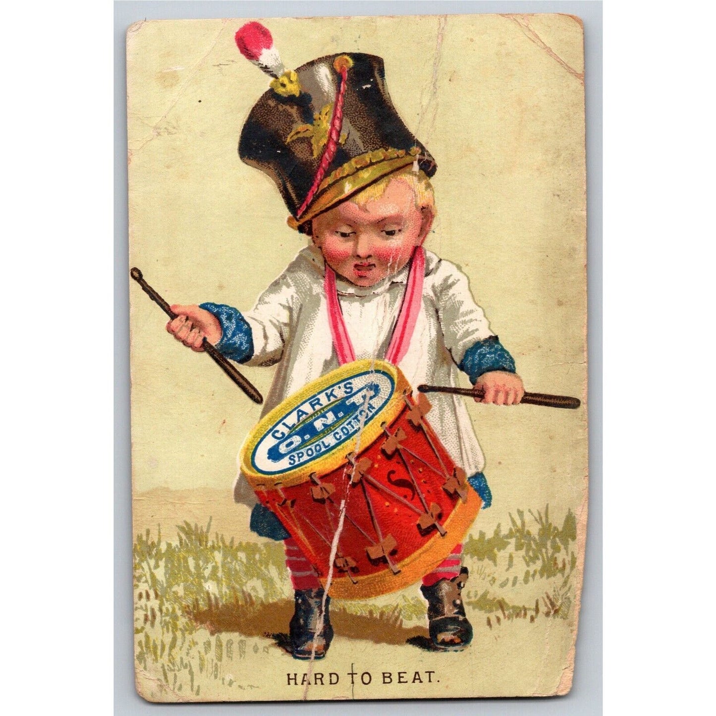 Drummer Boy Clark's ONT Spool Cotton Victorian Trade Card w/ Damage
