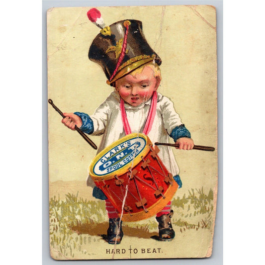 Drummer Boy Clark's ONT Spool Cotton Victorian Trade Card w/ Damage