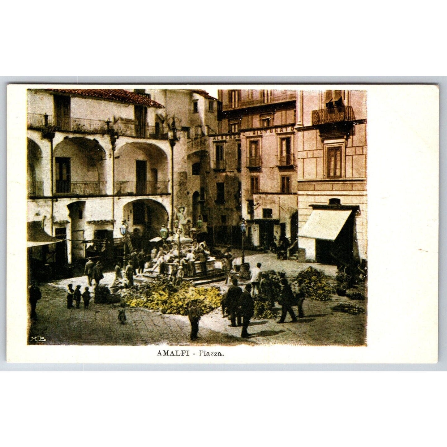 Italian Postcard Amalfi Town Square Busy w. People 1901-1907 NP VGC