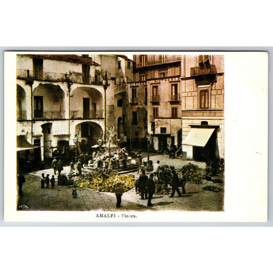 Italian Postcard Amalfi Town Square Busy w. People 1901-1907 NP VGC