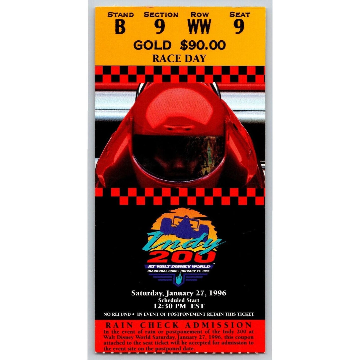 1996 Indy 200 Walt Disney World Ticket Stub - Inaugural Race - Seat 9