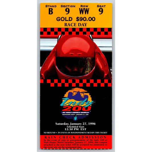 1996 Indy 200 Walt Disney World Ticket Stub - Inaugural Race - Seat 9