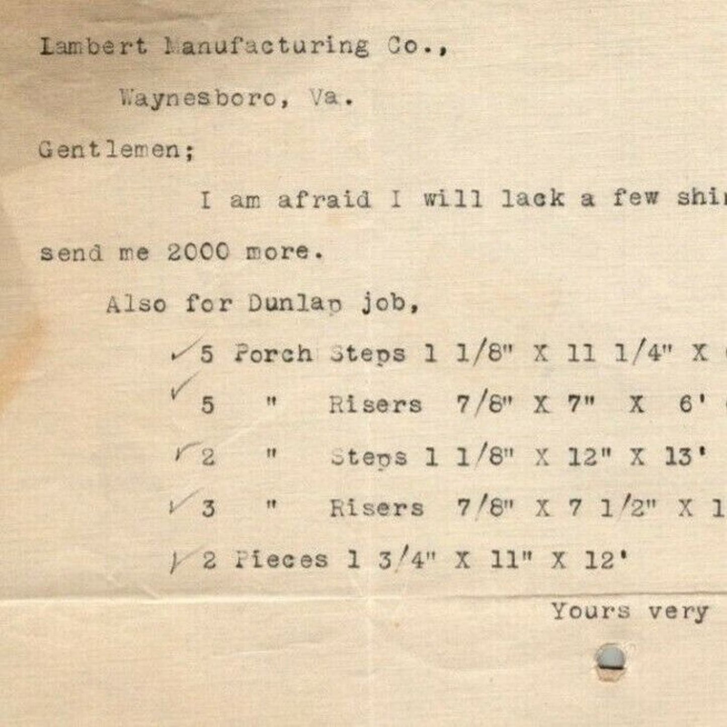 1914 Scarce C.W. Lambert Building Contractor Staunton, VA Letterhead