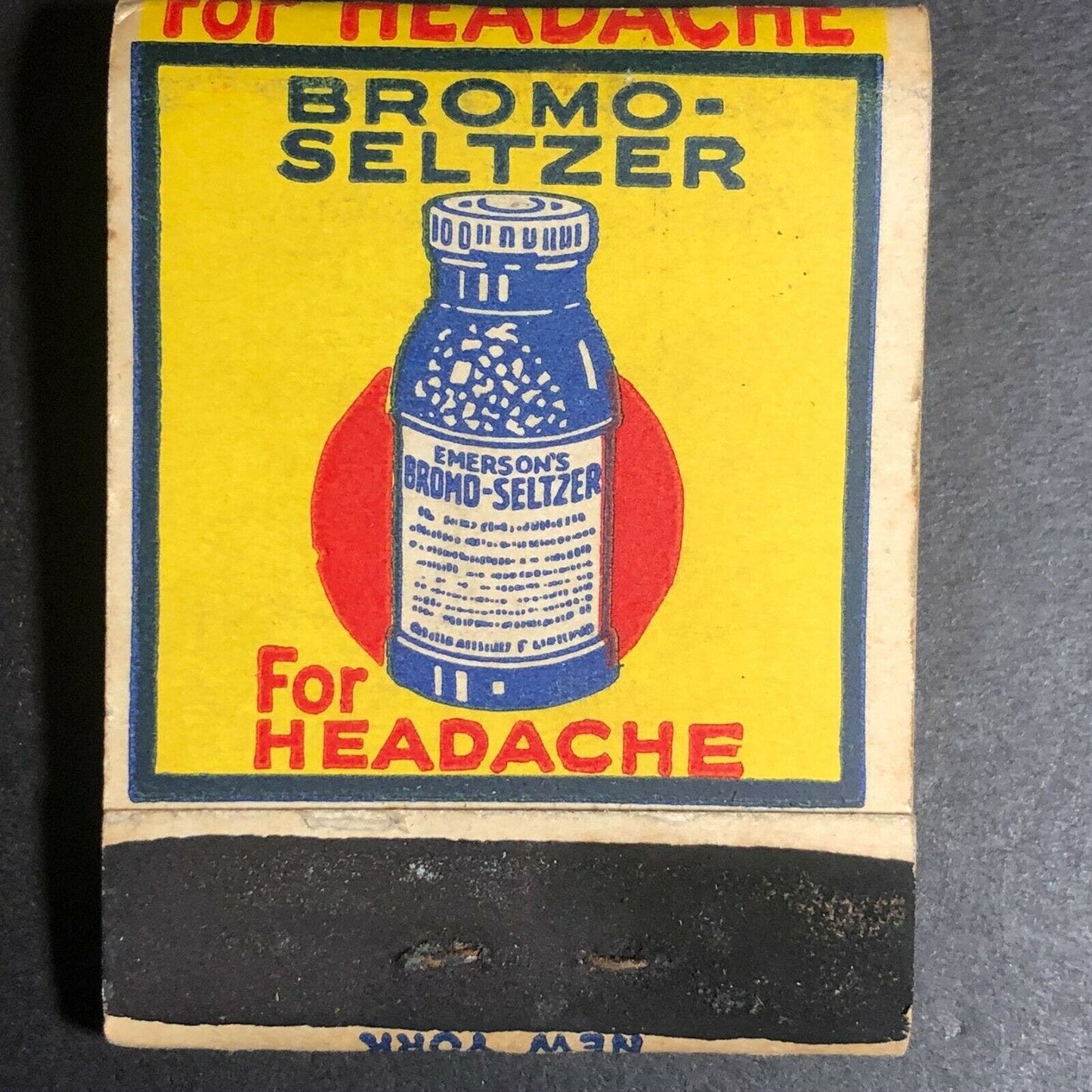 1930's-40's Full Matchbook - Bromo-Seltzer "For Headache"
