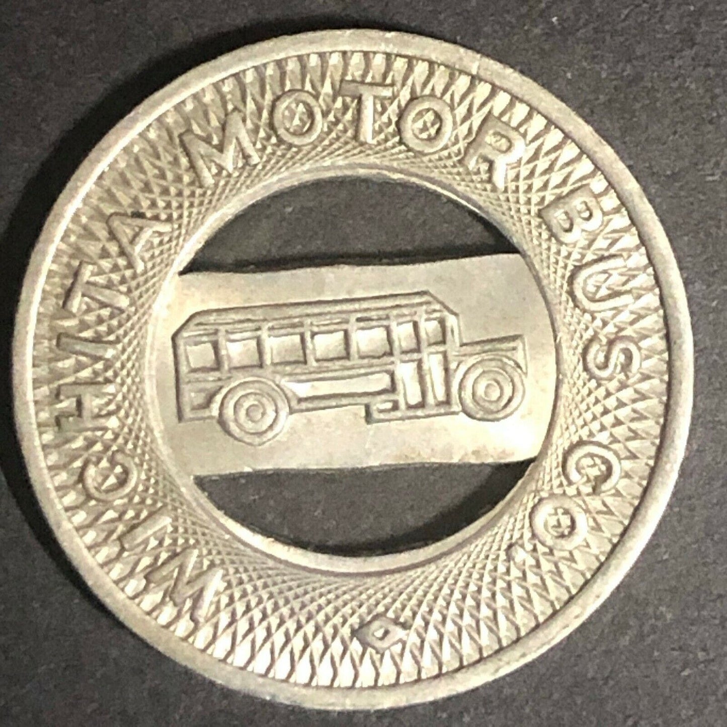 c1940's 20mm Wichita Motor Bus Co. G/F One Fare Brass Transit Token --- Kansas