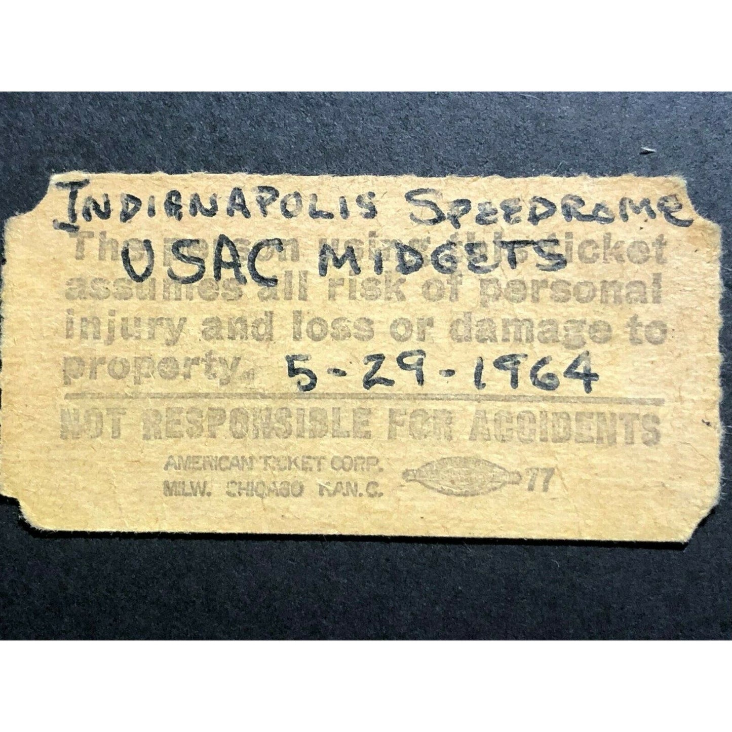 Pair Vintage Race Racing Ticket USAC Midgets Indianapolis Speedrome May 29 1964