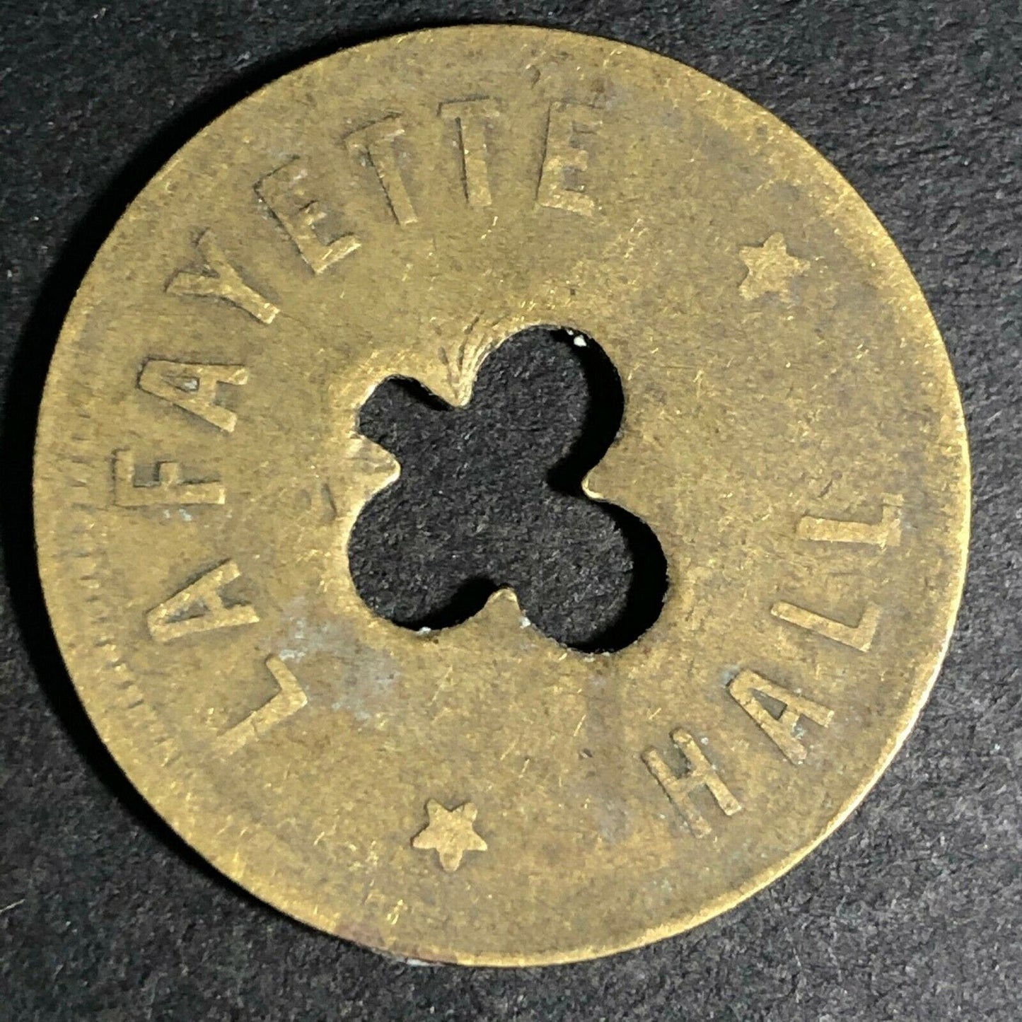 24.5mm Brass Lafayette Hall (Saloon Sacramento, CA) Token Clover Shamrock (#41)