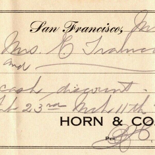 1909 Received Receipt to Horn & Co.(Cigars and Tobacco) - San Francisco, CA