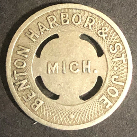 c1930-40's 16mm Benton Harbor & St. Joe G/F One Fare Brass Token - MI