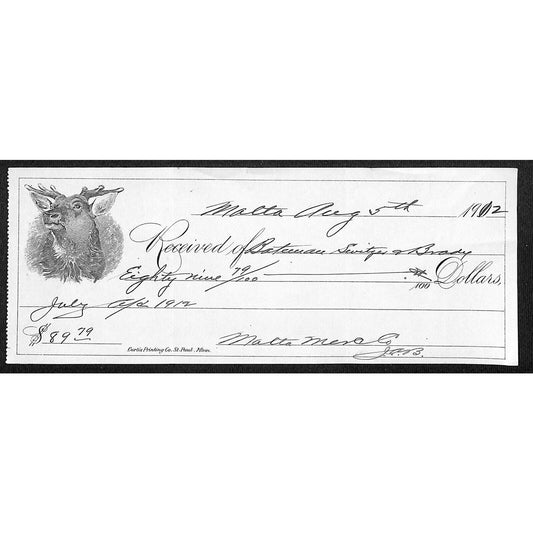 Malta Montana 1912 Batemen-Switzer Co. / Malta Mercantile Co. Payment Receipt
