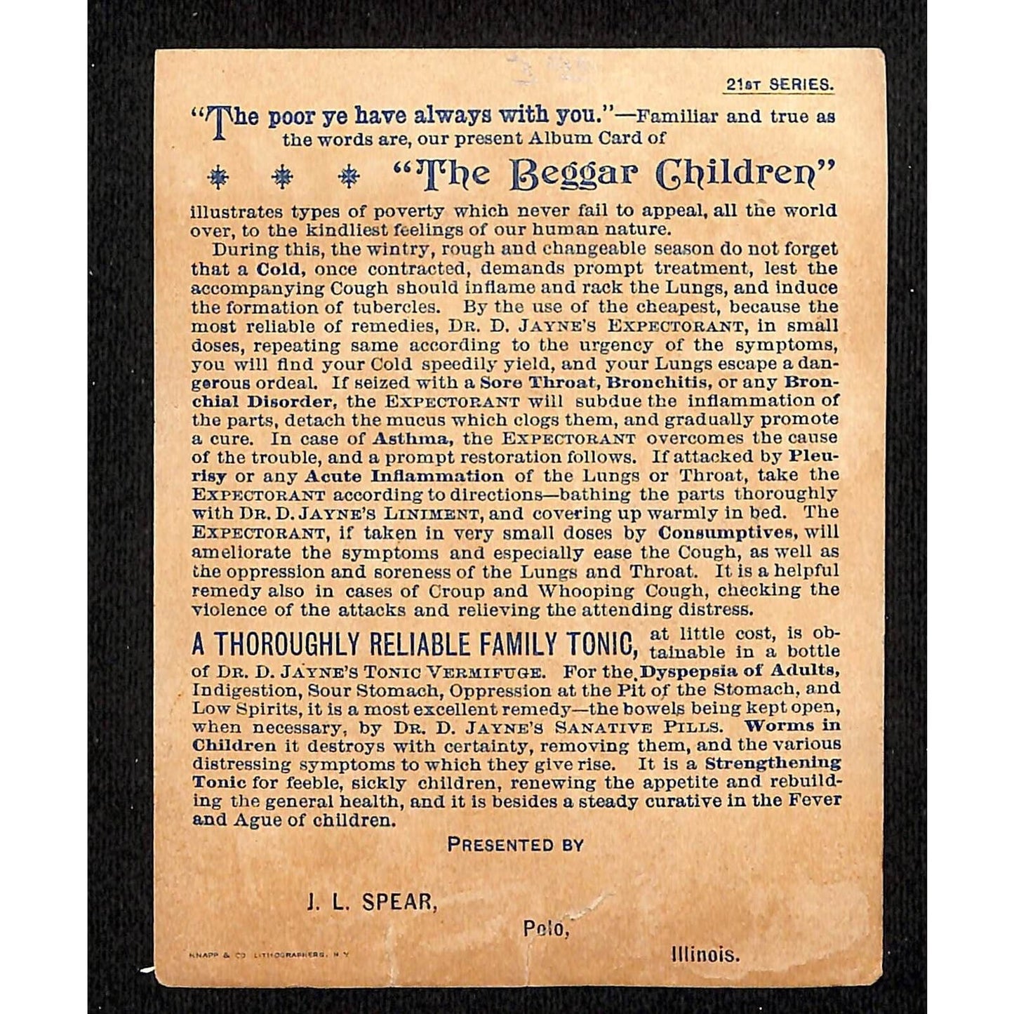 "Beggar Children" Dr. Jaynes Tonic Pills Remedies Victorian Card