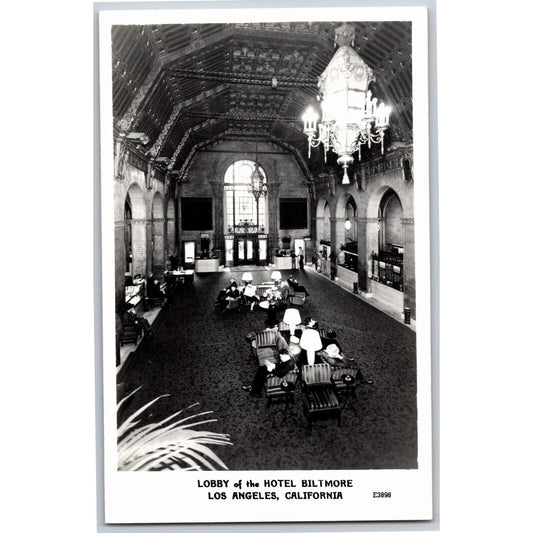 Lobby of Hotel Biltmore Los Angeles RPPC* Postcard - NP VGC