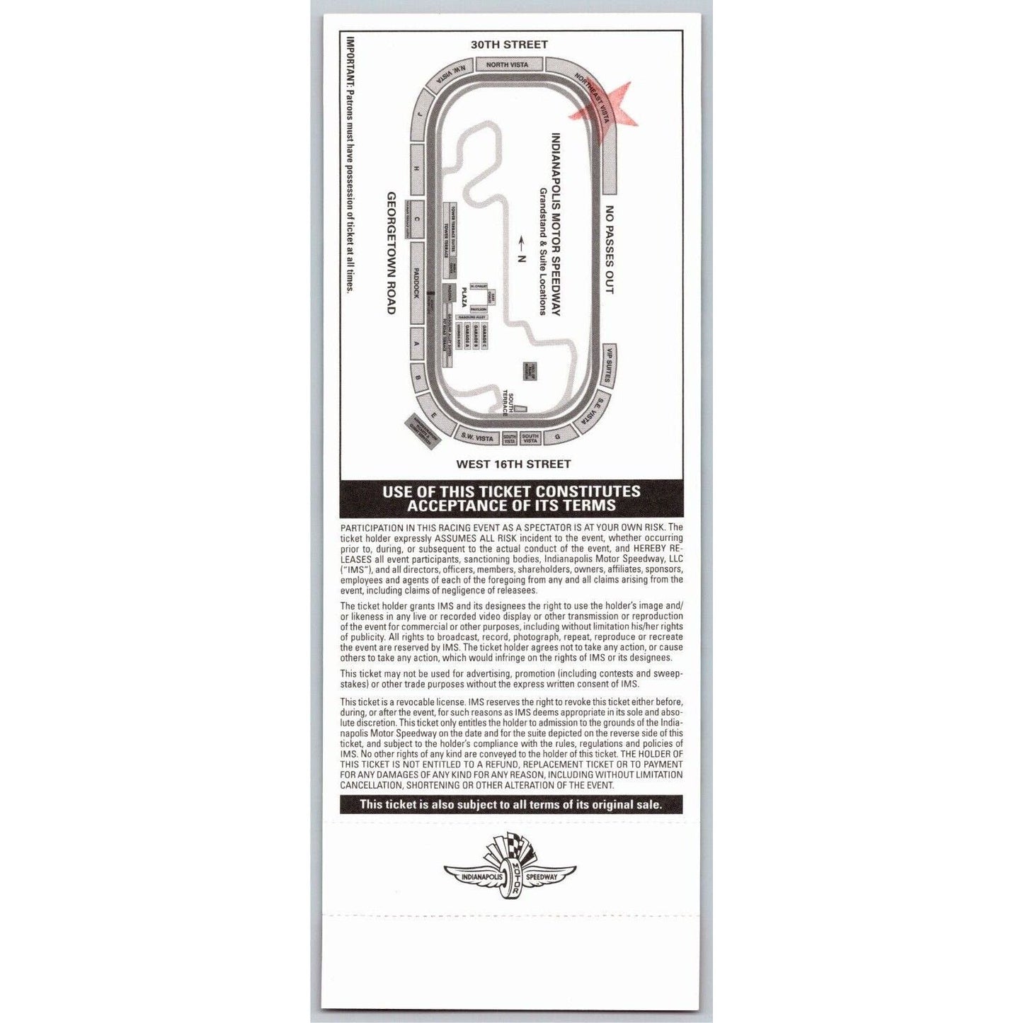 2012 Indy 500 Opening Weekend Gasoline Alley Suites Unused Ticket #018