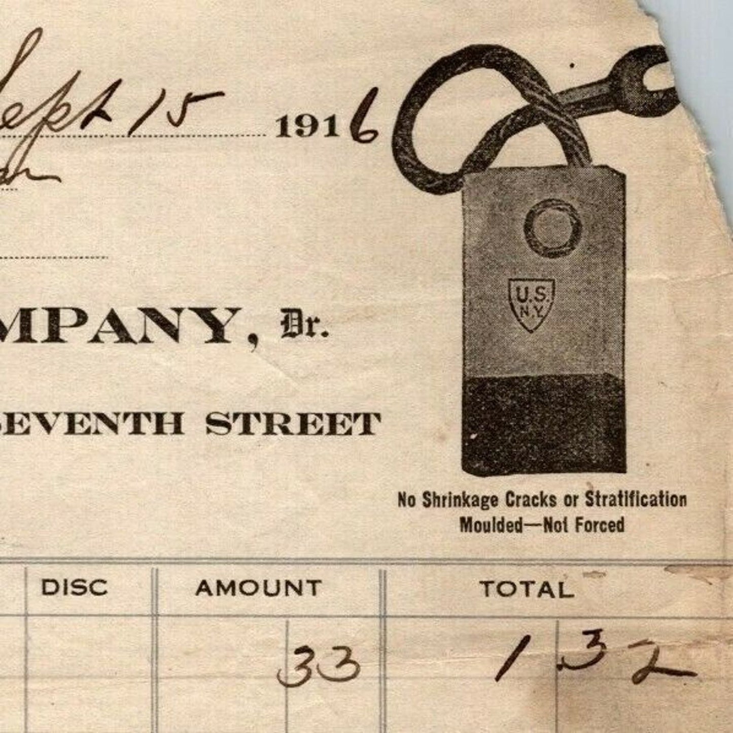 1916 "United States Carbon Co." Motor Brushes Billhead Letterhead 37th St., NYC