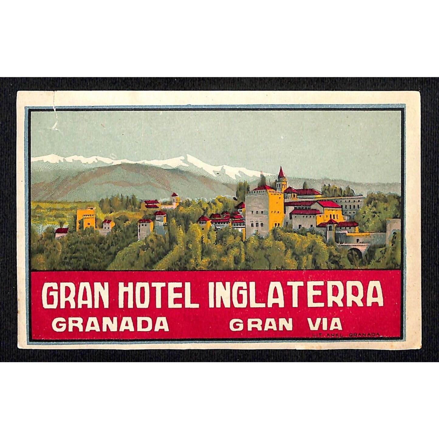 Gran Hotel Inglaterra Granada Gran Via - Spain Large Luggage Label 3.5" x 5.5"