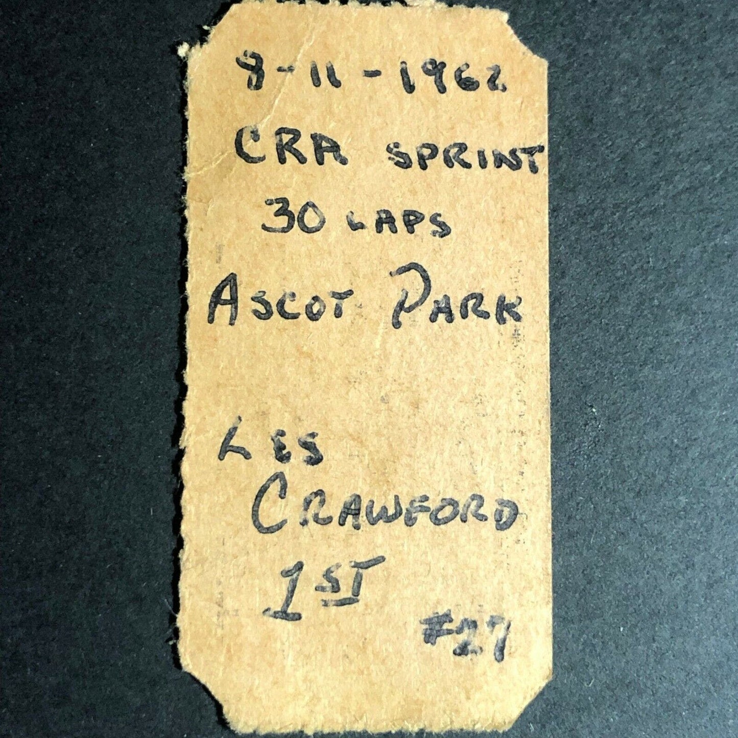 Vintage Ascot Park Gardena, Calif CRA Sprints Race / Racing Ticket Aug 11 1962