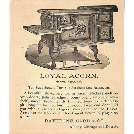 Acorn Stoves & Ranges Rathbone Sard & Co. Loyal Large Victorian Trade Card