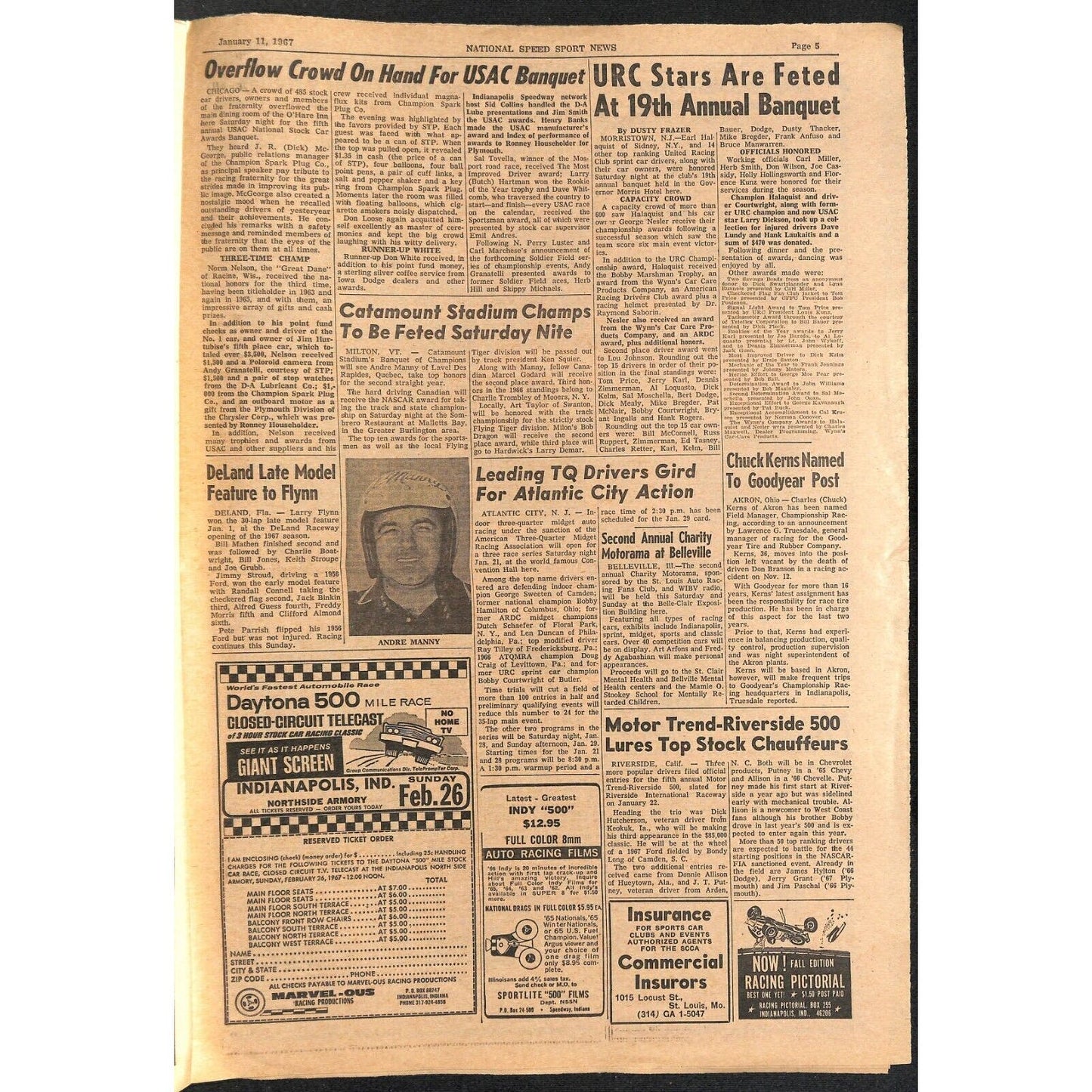 National Speed Sport News 1/11 1967 Hal Minyard Wins at Ascot Racing 11pp