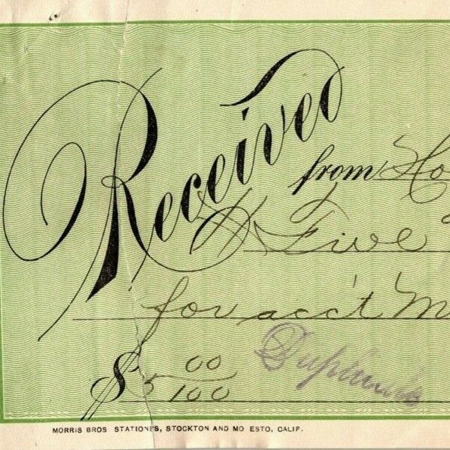 1909 Received Receipt From Hobbs - Parsons Co (Poultry) to Sperry Flour Stockton