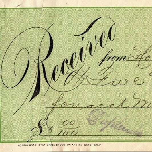 1909 Received Receipt From Hobbs - Parsons Co (Poultry) to Sperry Flour Stockton