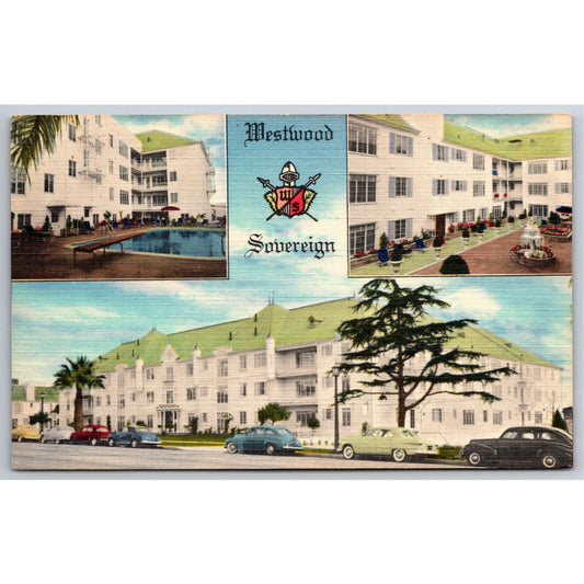 Los Angeles Westwood Sovereign Hotel Linen Postcard c1940's-50's VGC