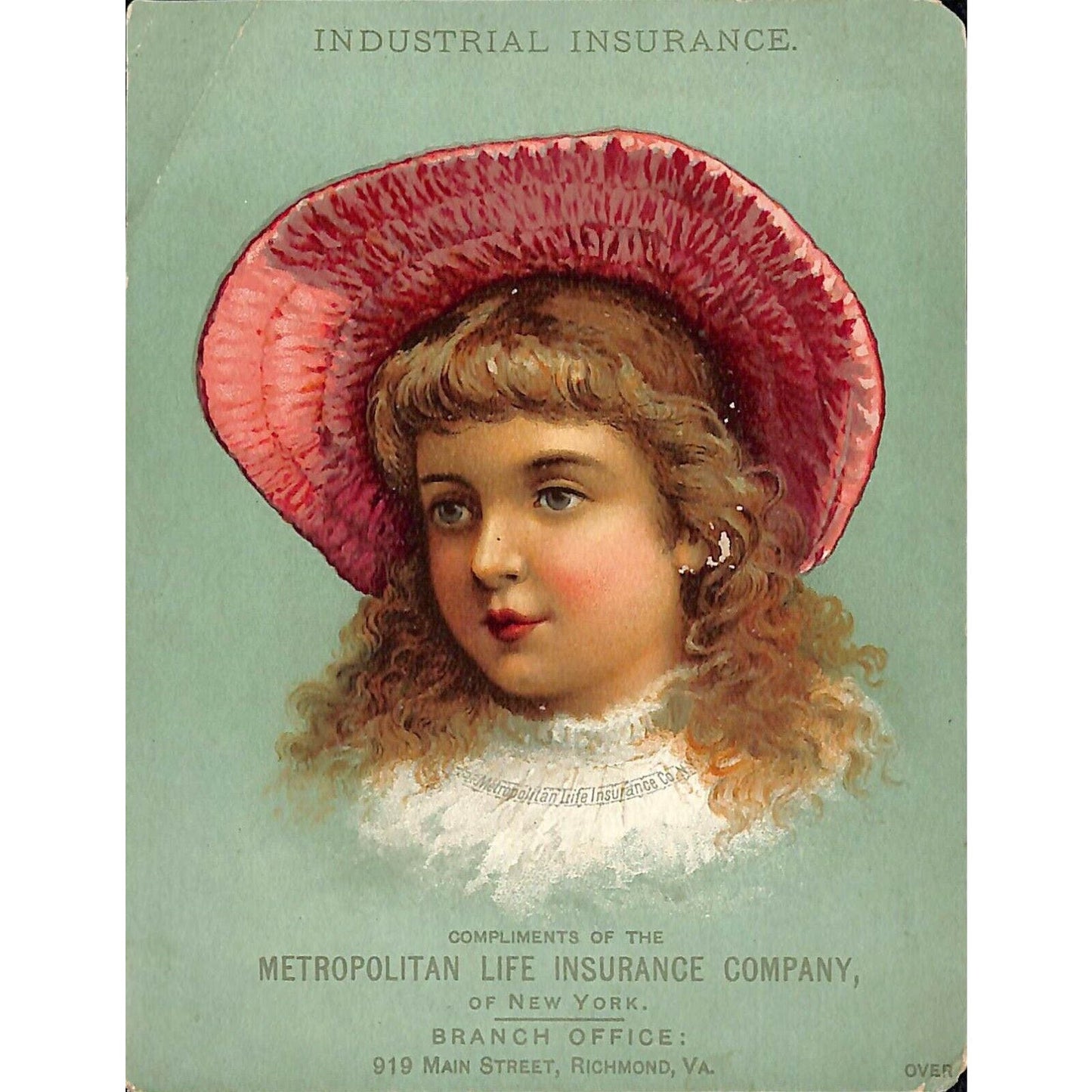Metropolitan Life Insurance Jenkins Richmond, VA Large Victorian Trade Card