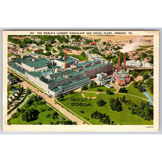 Hershey Cocoa Chocolate Plant Linen Advertising Postcard PM 1946 VGC