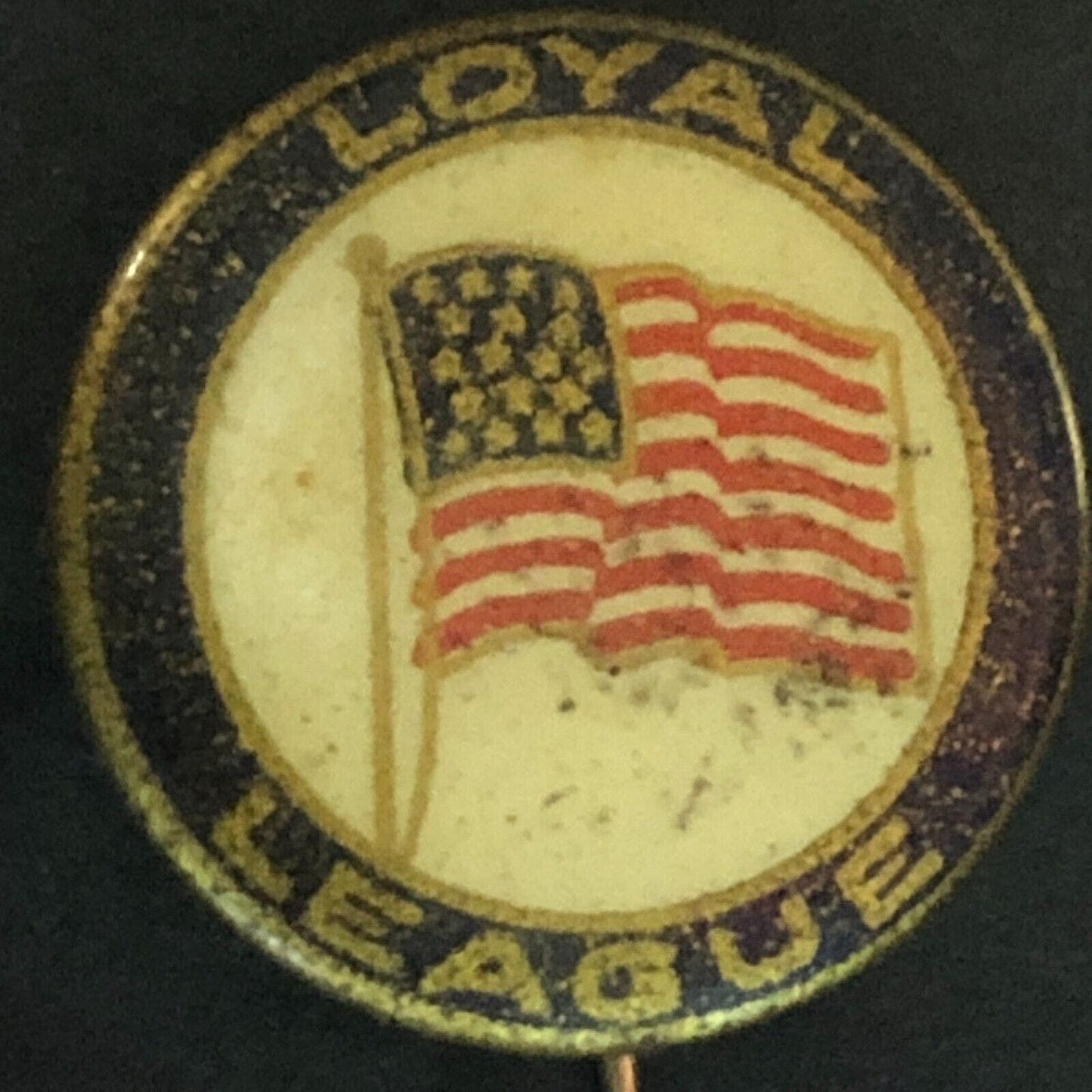 Daughters of the Revolution "Loyal League" Celluloid Steel Pinback Button c1910s