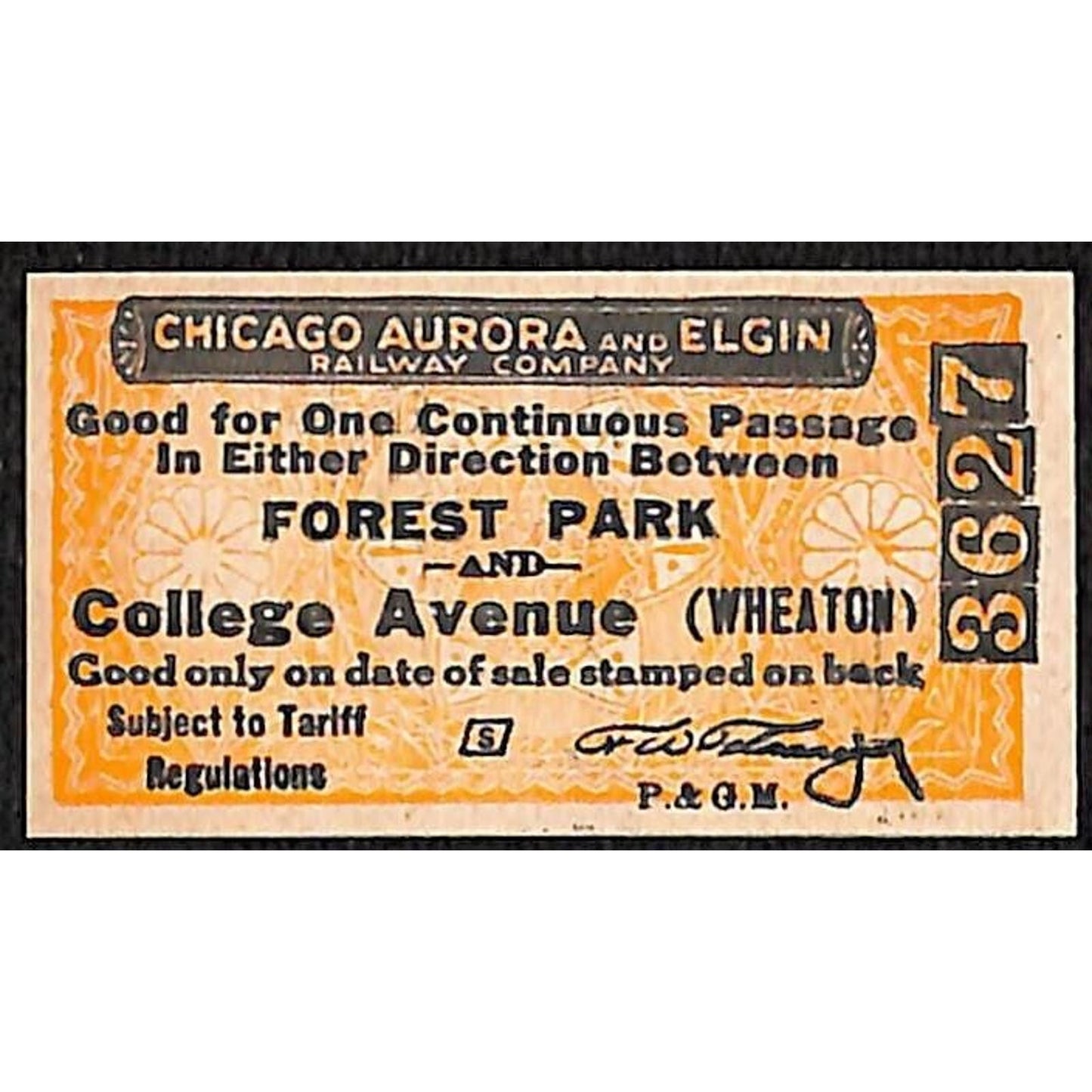 Chicago Aurora and Elgin RY (1902-57) Ticket CA&E Forest Park College Ave. #3627