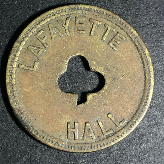 24.5mm Brass Lafayette Hall (Saloon Sacramento, CA) Token Clover Shamrock (#42)