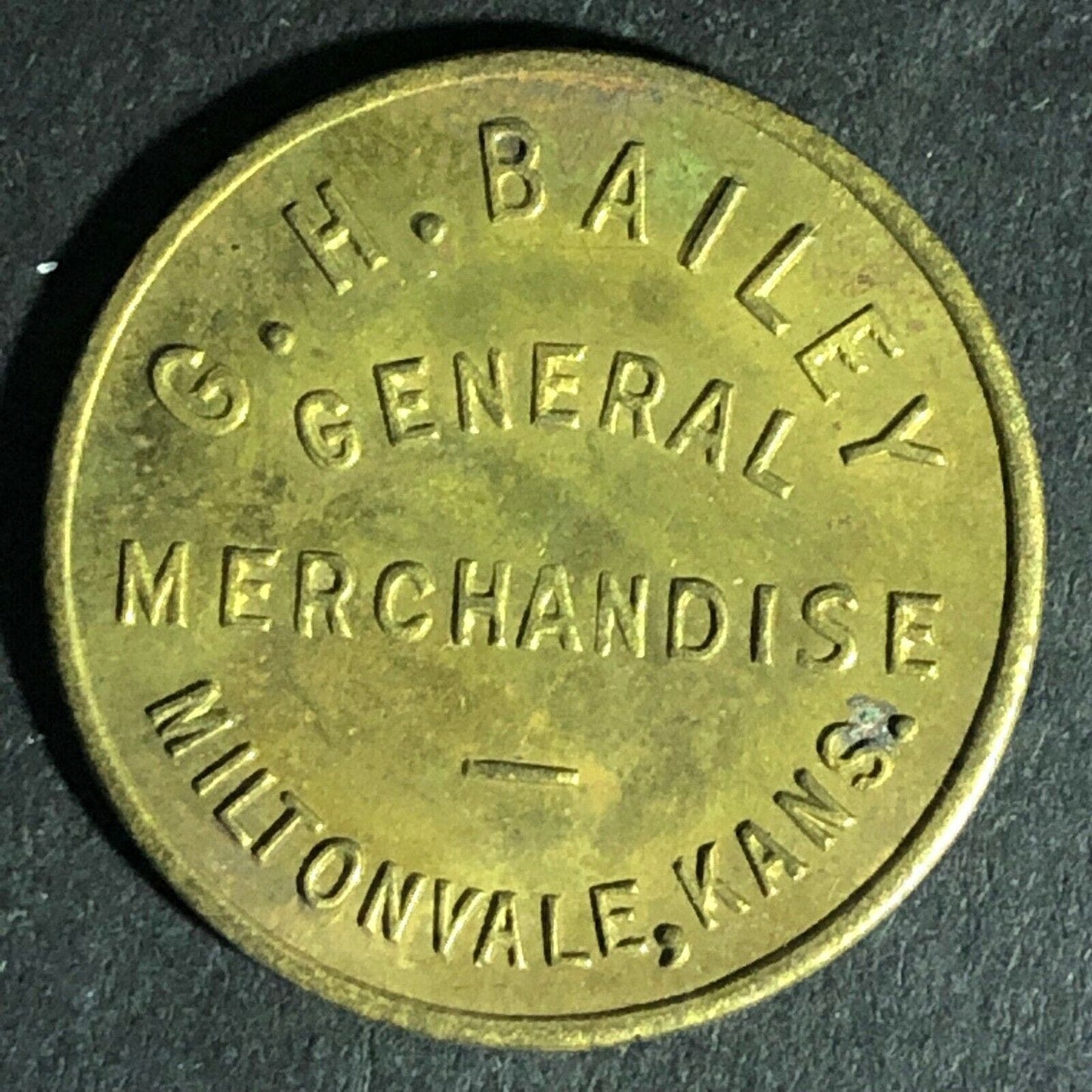 G.H. Bailey Miltonvale, Kans. General Merchandise Brass G/F 10c Token 24mm
