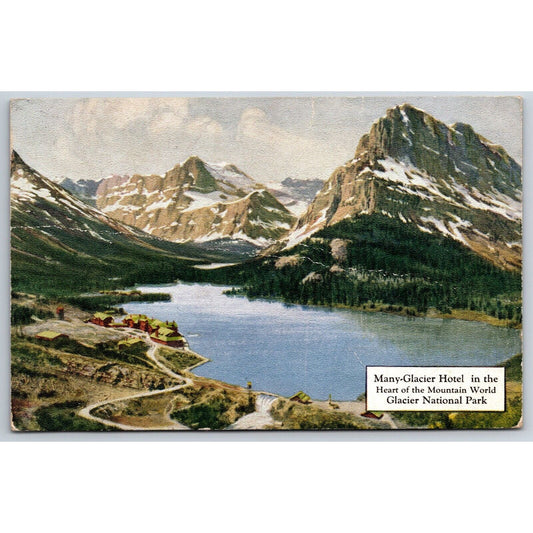 Burlington Route Many-Glacier Hotel National Park PM 1935 Advertising Postcard