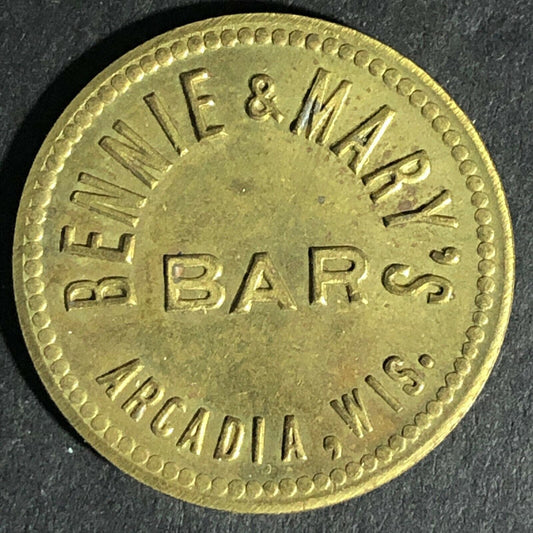 Bennie & Mary's Bar Arcadia, WIS Brass G/F 10c In Trade 25.39mm Scarce c1950's