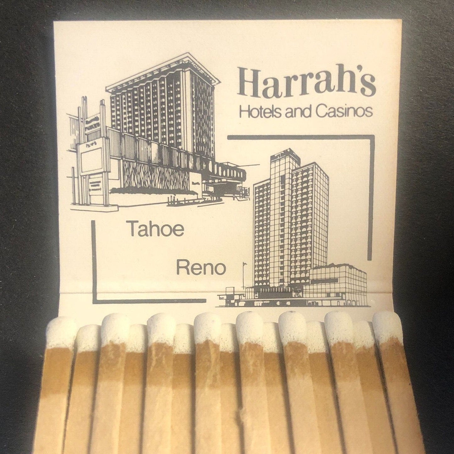 Harrah's Hotels Casinos Tahoe South Shore Vintage Matchbook Full c1960's-73 VGC