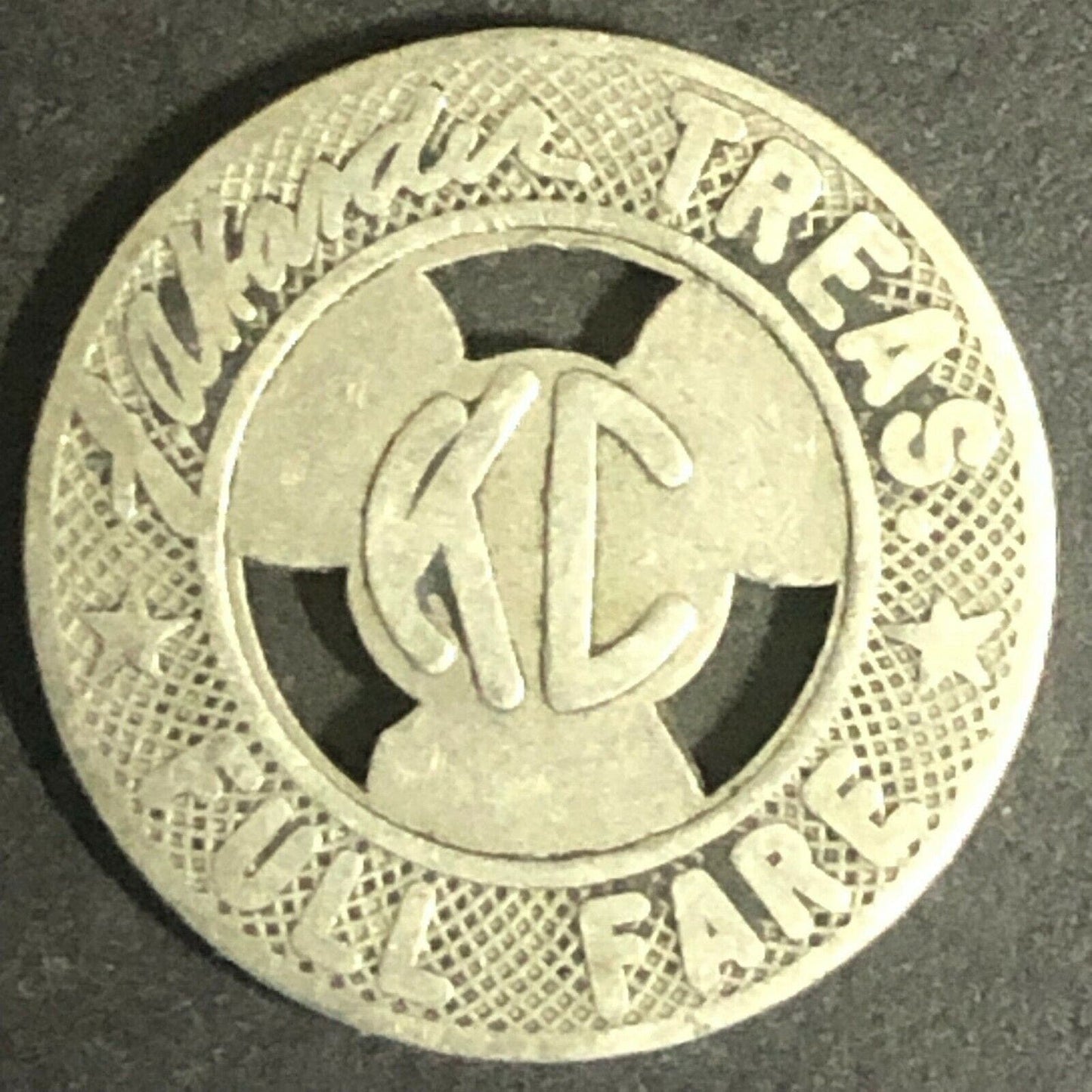 c1940's 16mm Kansas City Public Service Brass Full Fare Transit Token