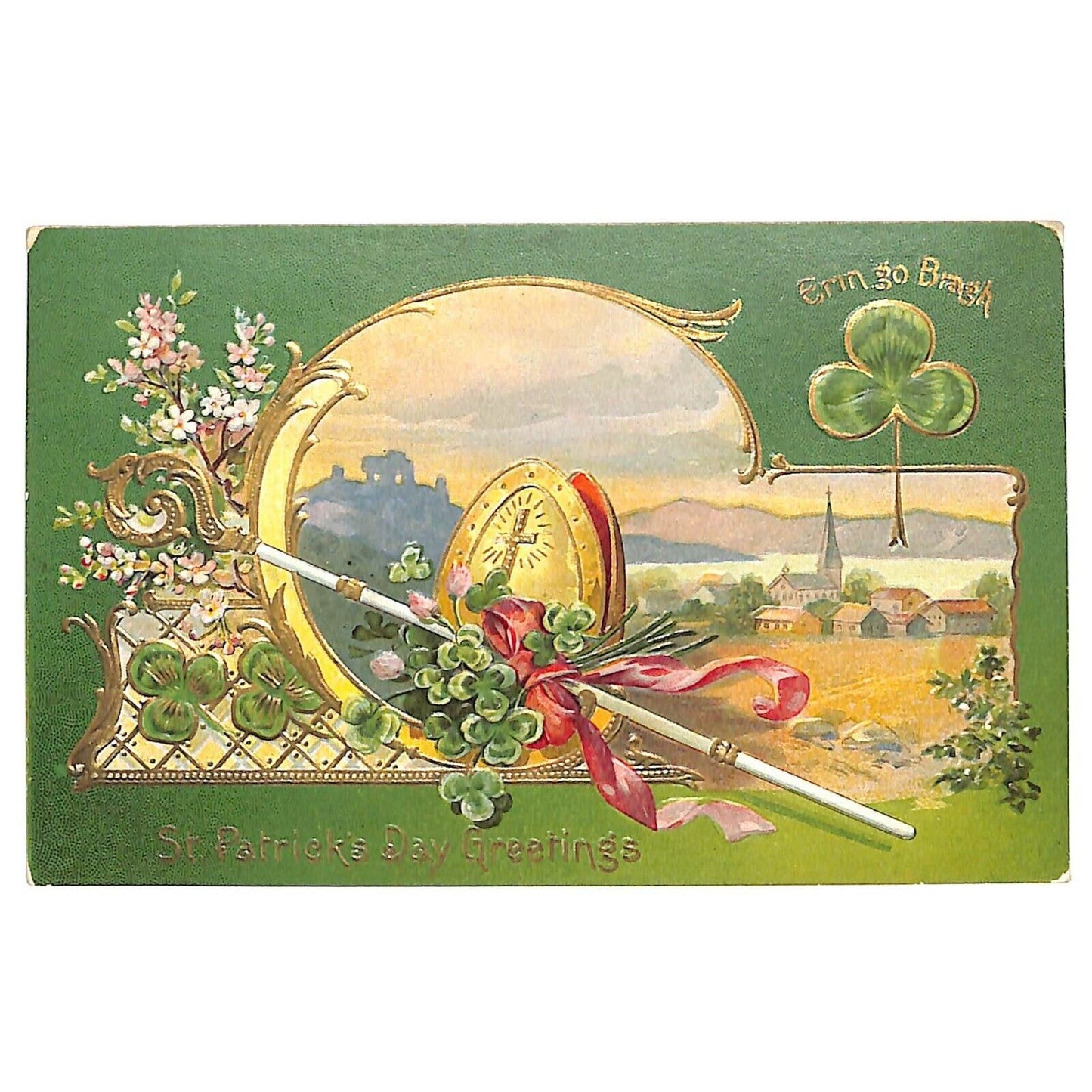 St. Patrick's Day Postcard Erin Go Bragh Mitre Embossed NP c1910