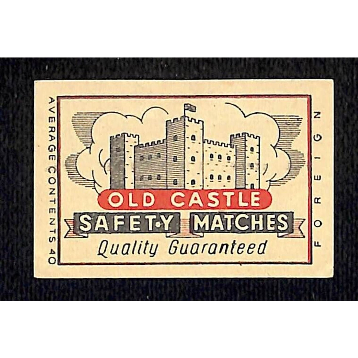 Vintage Matchbox Label "Old Castle" Safety Matches Foreign (London ?) c1950's