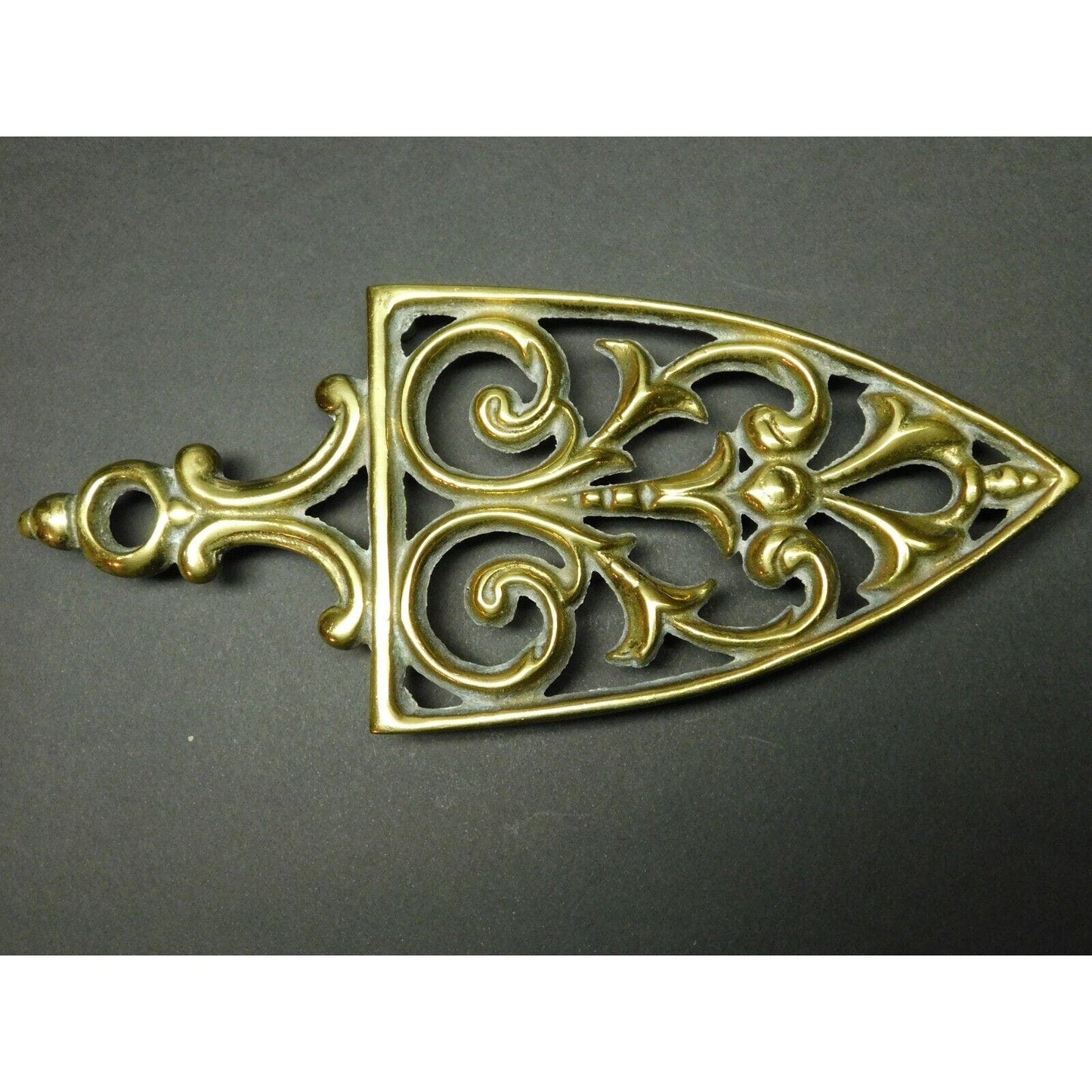 Footed Polished Brass Colored Sad or Flat Iron Trivet - 8 1/2"