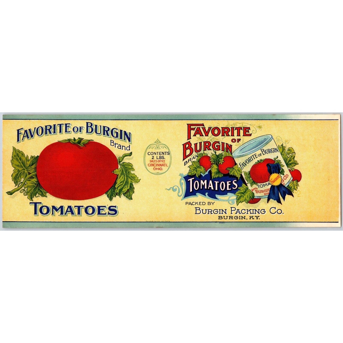 Favorite of Burgin Tomatoes Paper Can Label Burgin Packing New York c1915