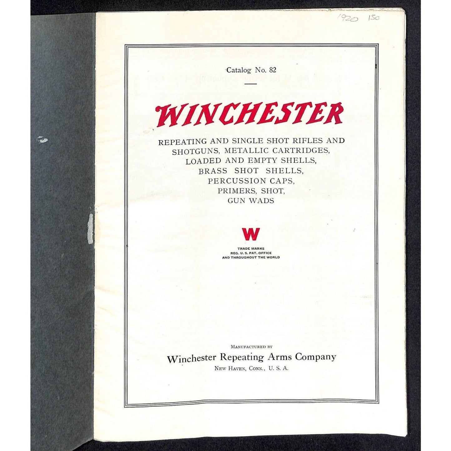 Winchester World Standard Guns SC Catalog No. 82 208pp w/ Prices 1920 Scarce