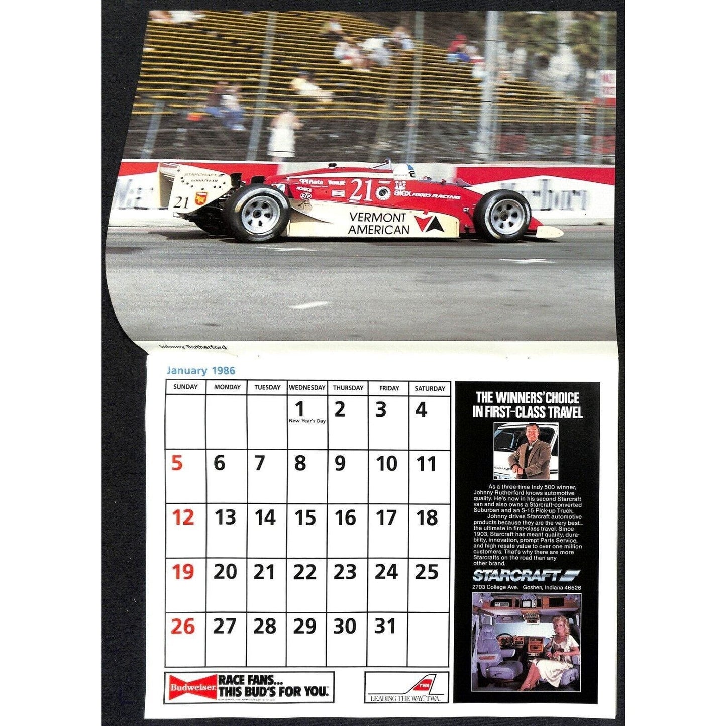 1986 Indy 500 PPG CDA Championship Drivers Assoc. Calendar w/ Drivers Cars