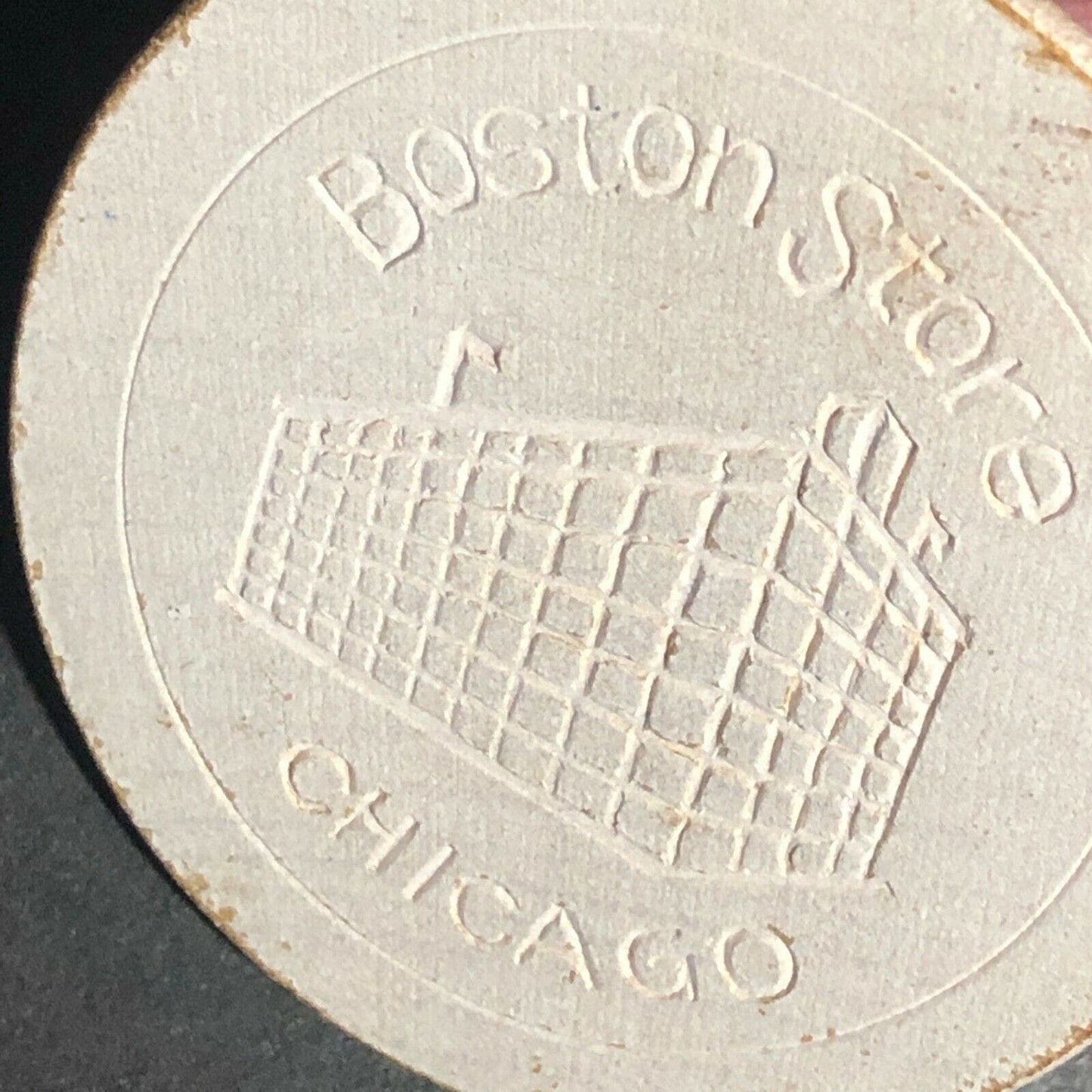 c1910's "Boston Store" White Fiber / Wood Advertising Poker Chip VGC
