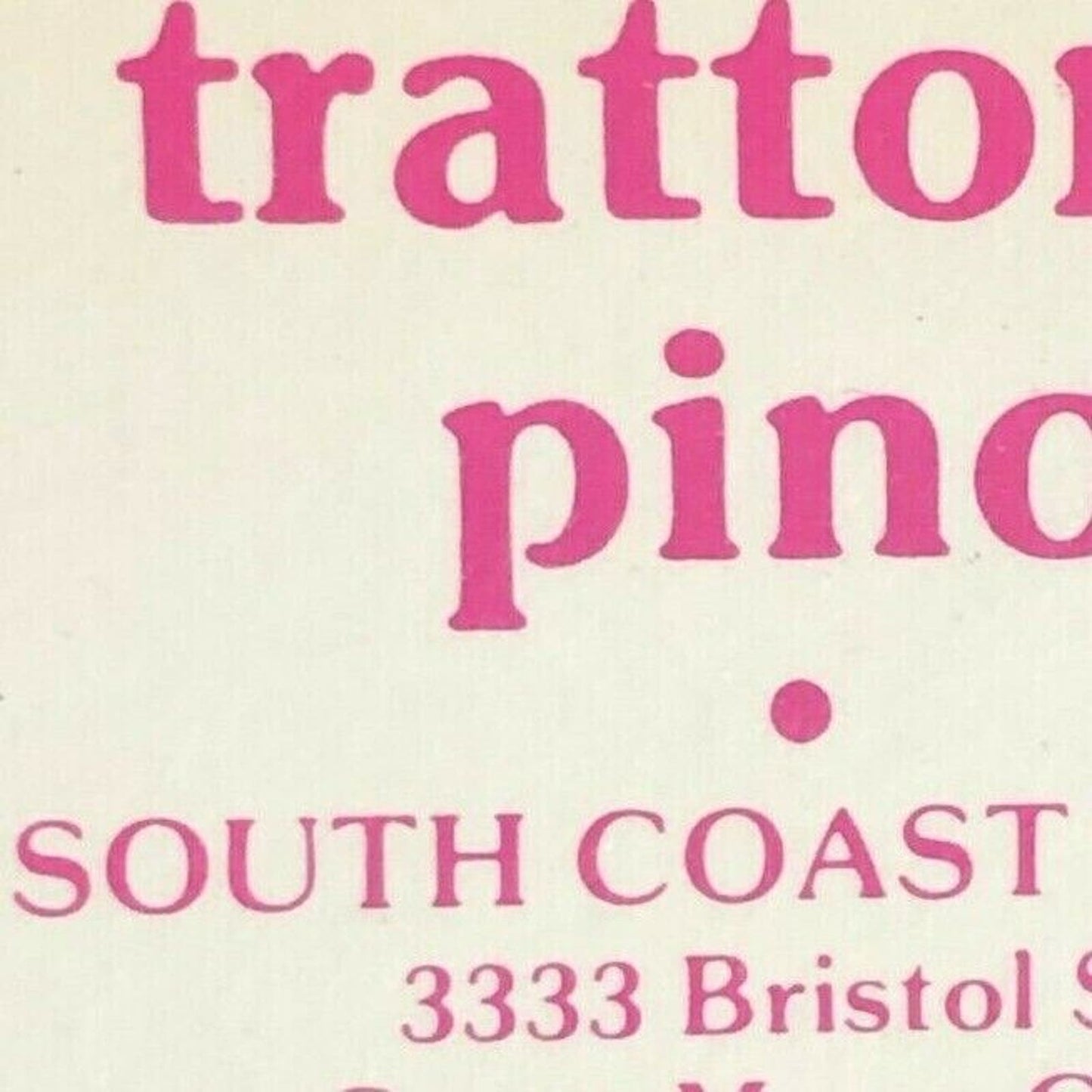 Vintage c1990's Full Matchbook "Trattoria Pino - Costa Mesa, CA Third Ave., NYC"