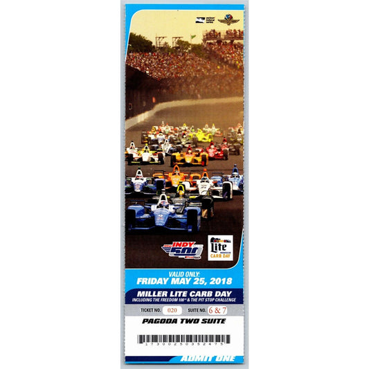 2018 Indy 500 Miller Lite Carb 5/25 Pagoda Two Suite Unused Ticket #20