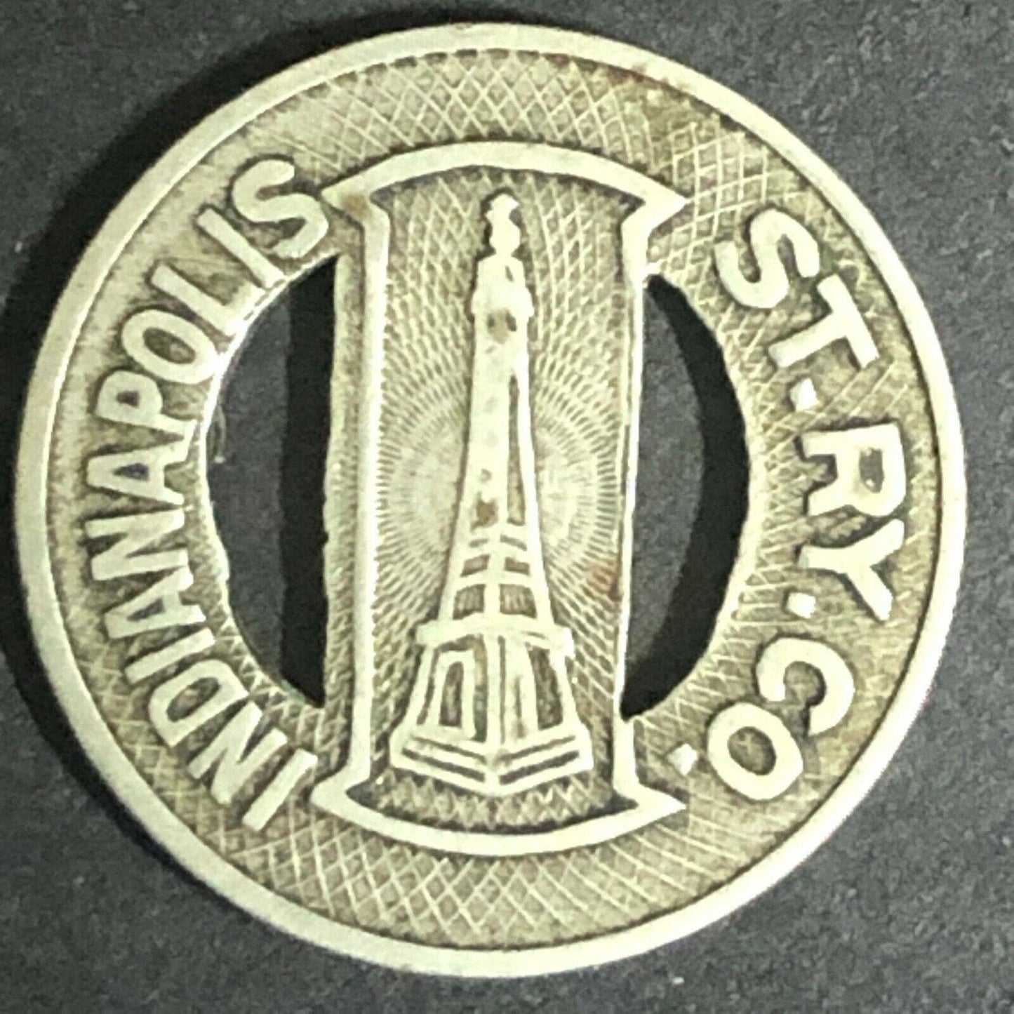c1920's 16mm Indianapolis ST. RY. CO. G/F Brass One Fare Transit Token (1533)