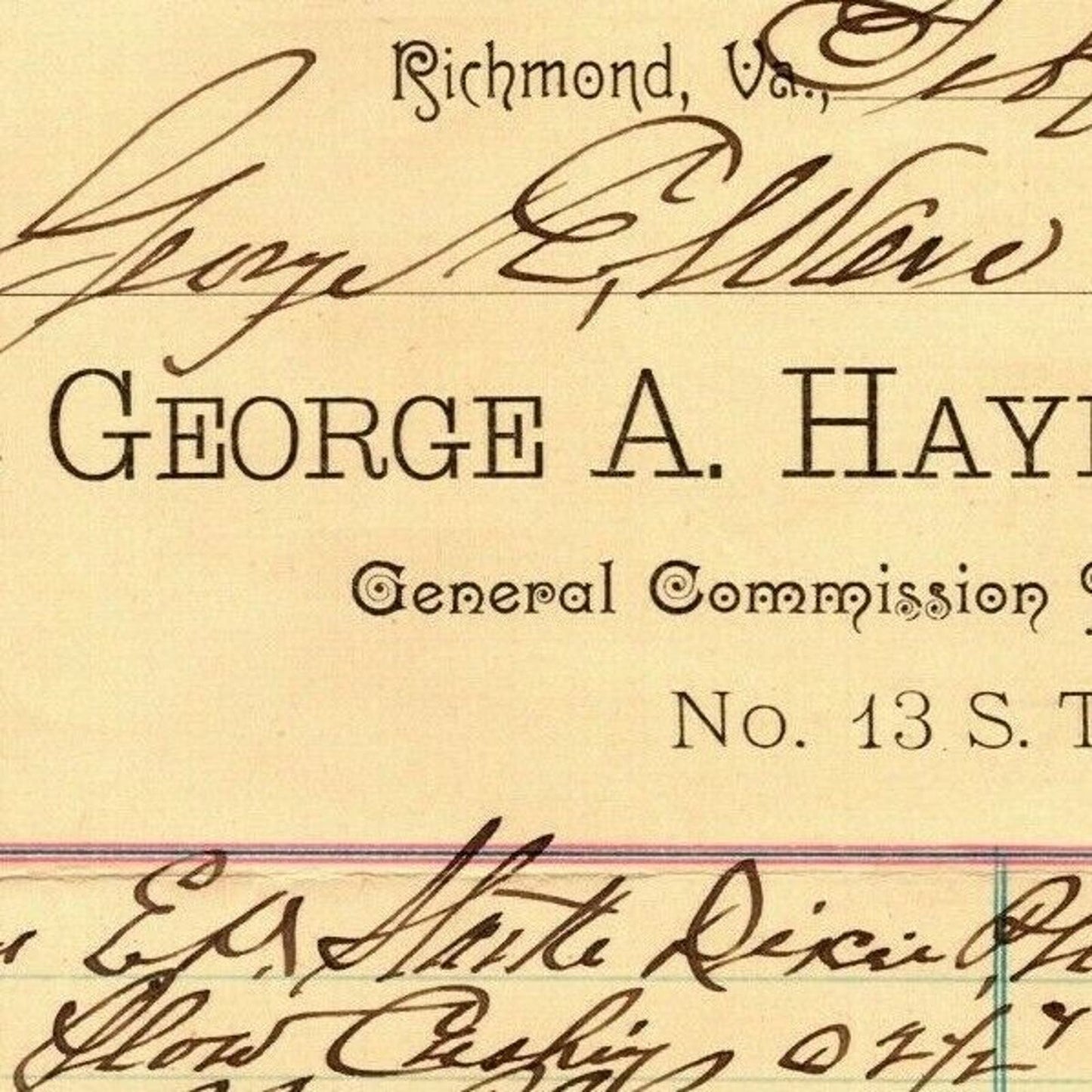 George A. Haynes General Merchant Richmond, VA Letterhead to Geo. E. Wear 1892