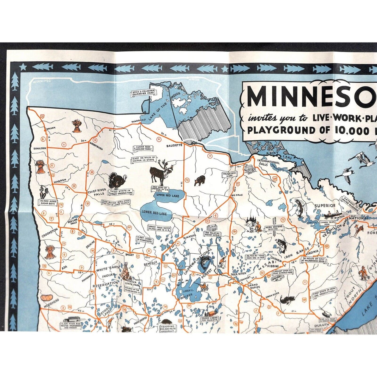 Minnesota "Where Dreams Still Come True" Map c1934 VGC Chicago World's Fair*